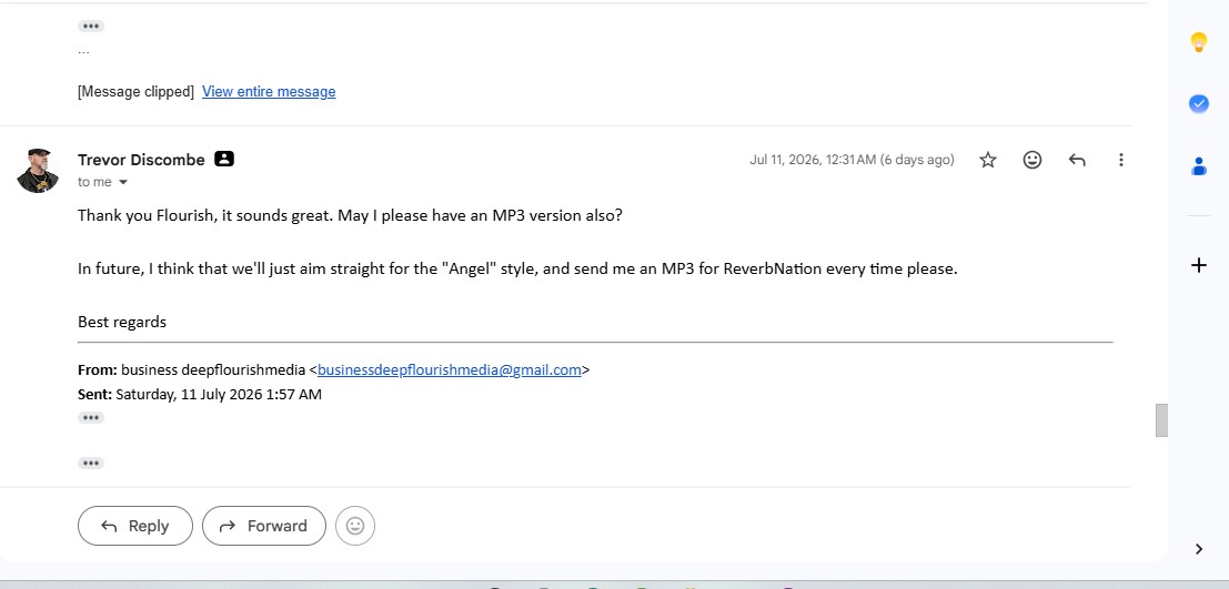 Trevor Discombe email feedback